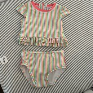 Ruffle Butts Toddler Two-Piece Rainbow Stripe Swim Set